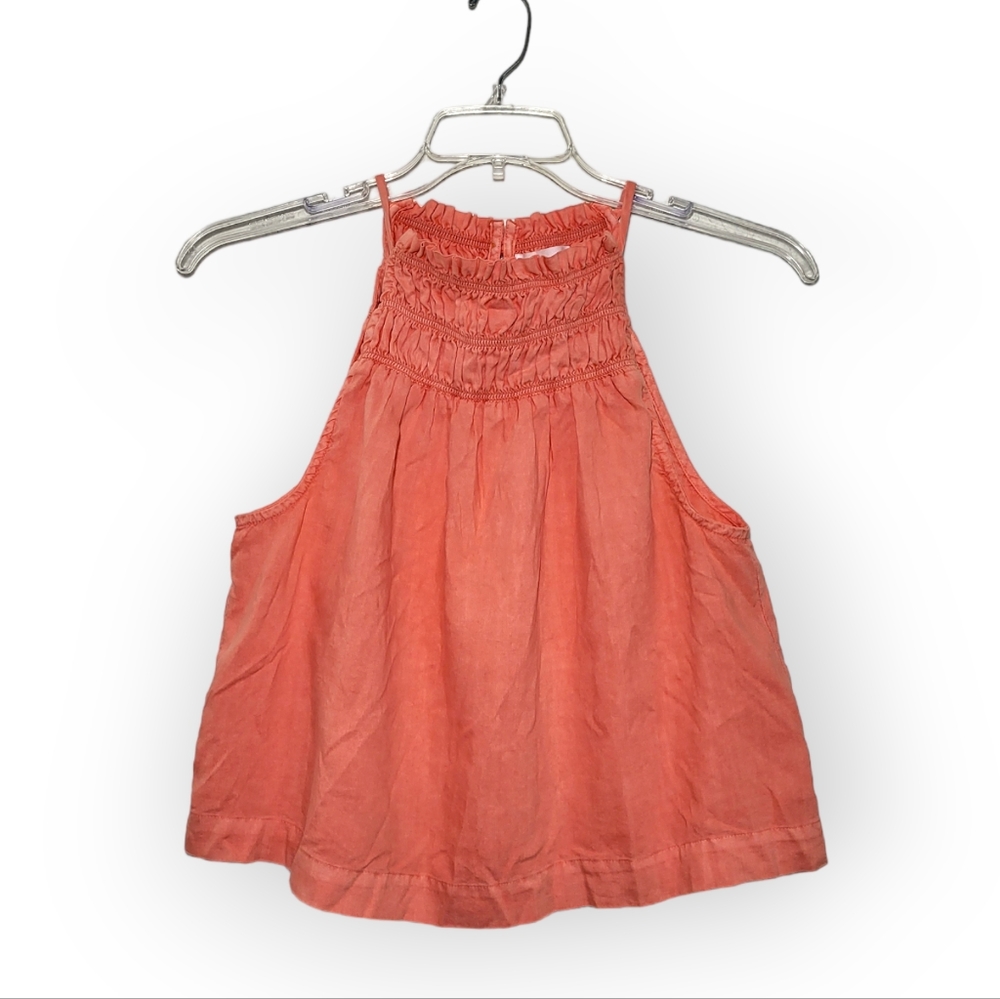 Bella Dahl Smocked Tencel Halter Top Tank Top Sunset Coral Small